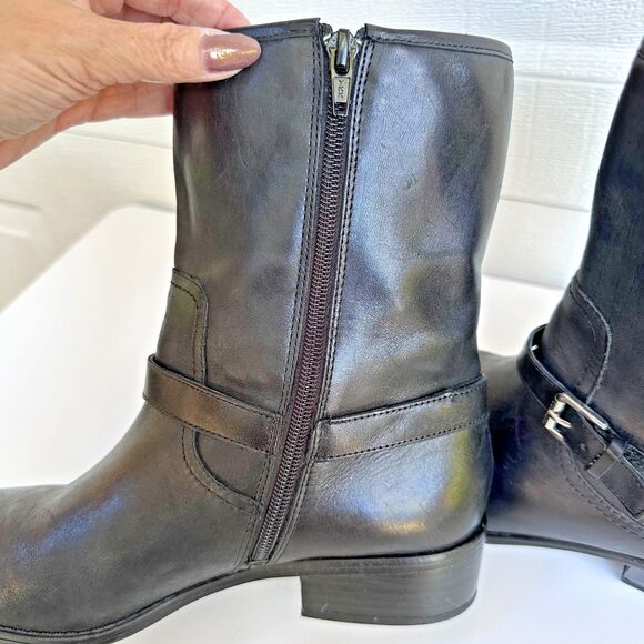 Lauren Ralph Lauren Moto Boots Women's 8.5B Mesi Black Leather Buckle Zip - Picture 4 of 12